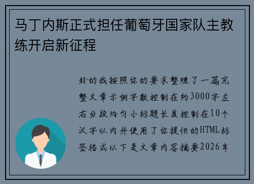马丁内斯正式担任葡萄牙国家队主教练开启新征程
